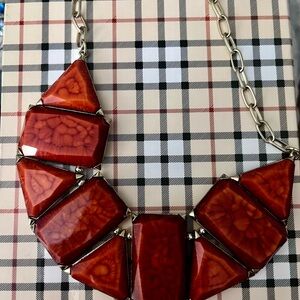 Red and Silver Geometric Statement Necklace